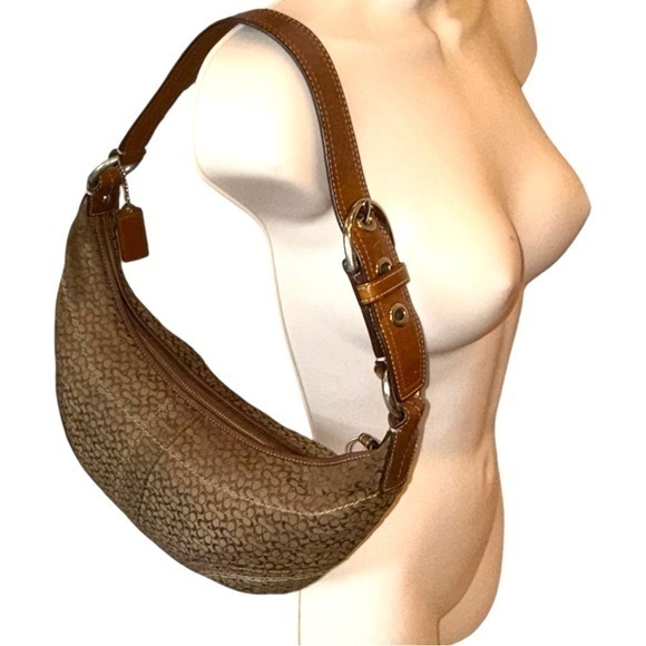 Coach Handbags - Y2K ▶️ COACH ◀️ Classic Buckle Strap Monogram Jacquard Canvas Hobo Bag Crescent
